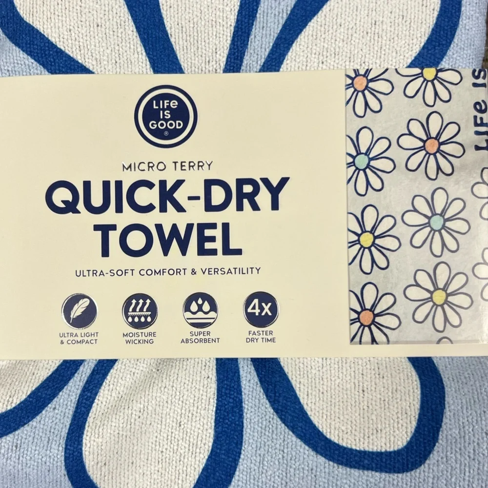 Life Is Good - ‘Blue Daisy’ Quick-Dry Towel. 72.5“ x 30“. NWT Firm! Last one! - Picture 2 of 2